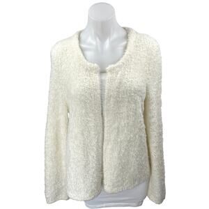 Ann Taylor Loft White Wool Fuzzy Long Sleeve Open Front Cardigan Sweater Size L